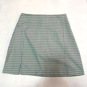 Plaid Green Skirt with 2 Slits
